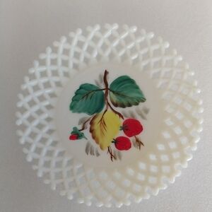 Lefton China White Lattice Plate with Fruit Design